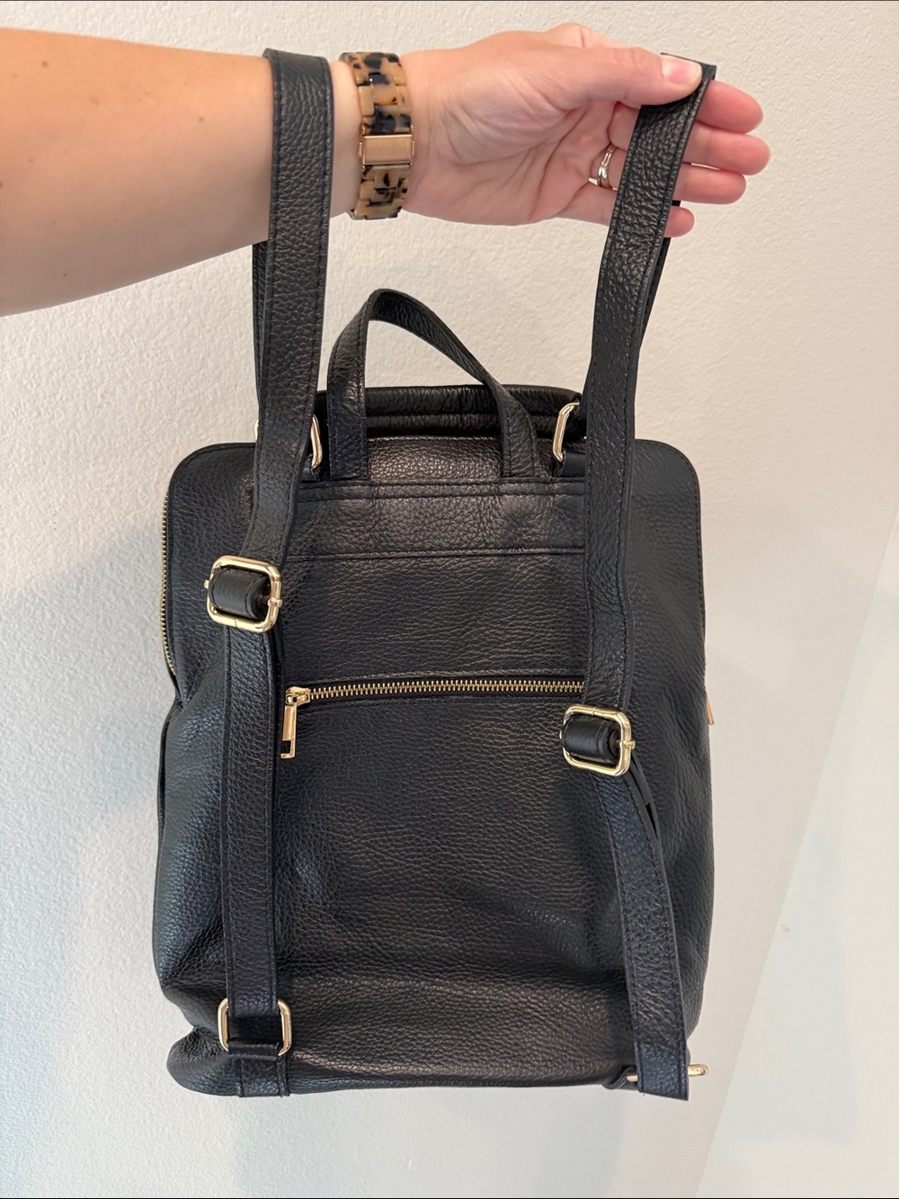 Unica Firenze Genuine Italian Black Pebbled Leather Convertible Backpack